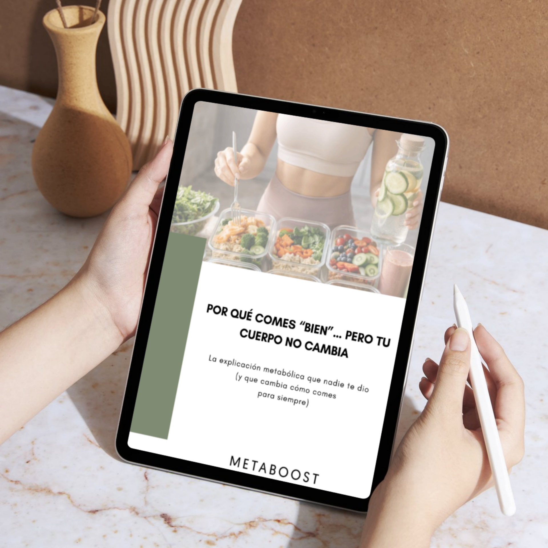 Mockup de la guía PDF gratuita Metaboost